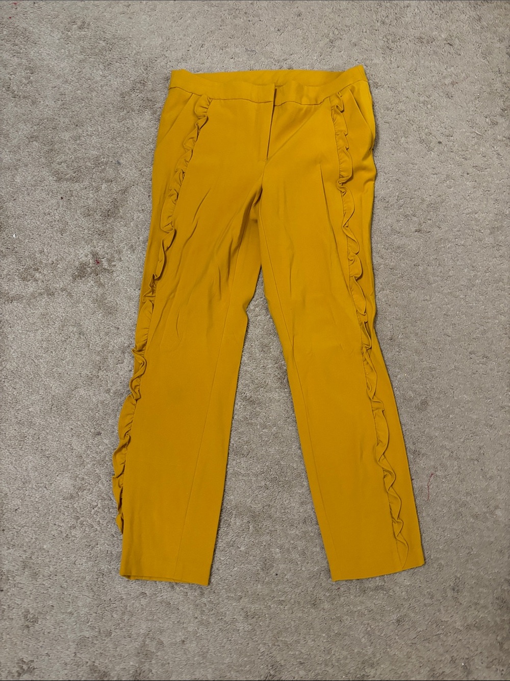 Cynthia Rowley Mustard Yellow Ruffle Ankle Pants